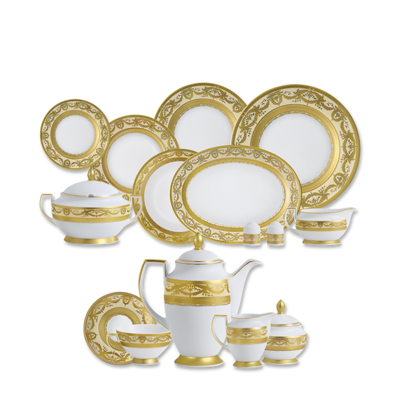 Imperial Gold Crème Complete Porcelain Set for 12 Persons (70 Pieces) LP-3312-CR