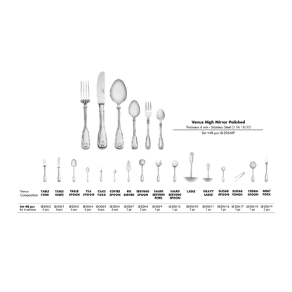 Venus High Mirror Polished 48-Piece Cutlery Set LB-206-MP.